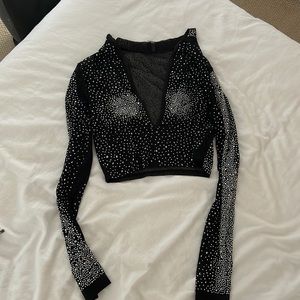 Mesh black and sparkly long sleeve crop top.